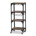 Baxton Studio Victor Walnut Finished Wood and Black Metal 4-Tier Mobile Wine Cart 170-10786
